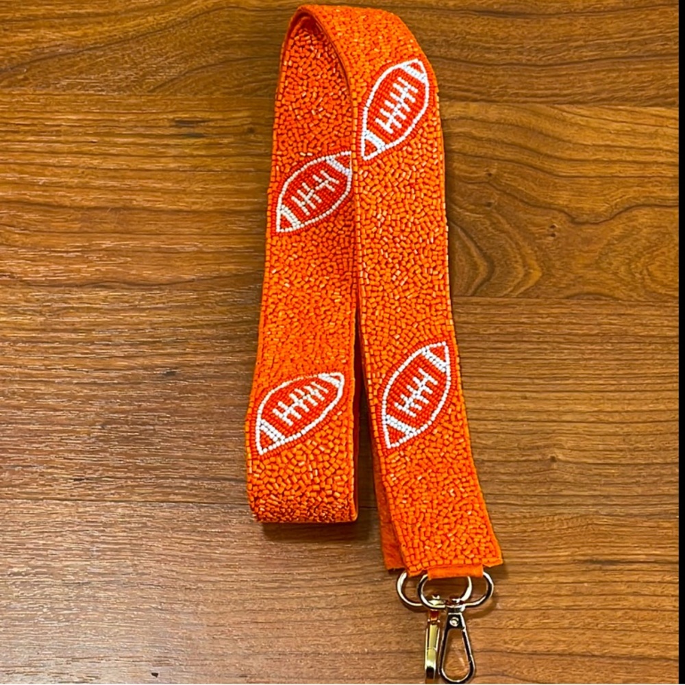 🎉🏈 LAST ONE! NEW Orange White Football Beaded Purse Strap Game Day VOLS